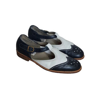Antonio Brotini Botticelli Vtg Leather Black White Spectator T-Strap Shoes‎